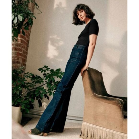 Sézane Eric Patch Pocket Wide Leg Jeans in Indigo